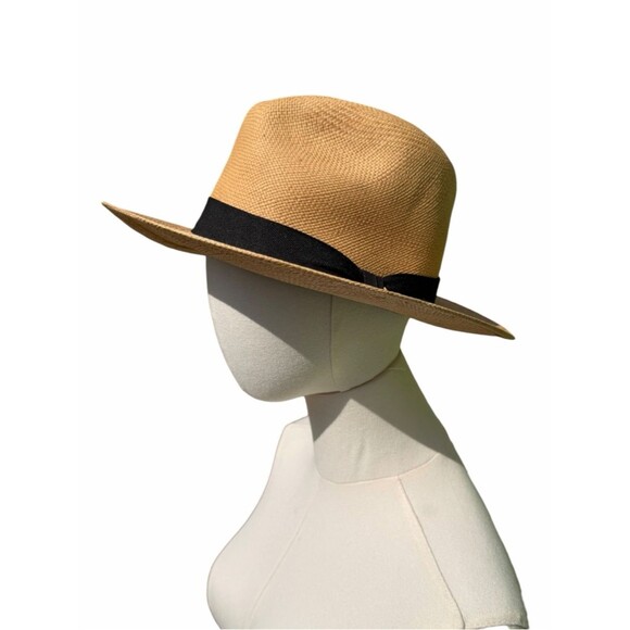Anea Hill Napa Panama Hat Natural Straw Tan Black Band Size M Wide Brim Classic main image 7